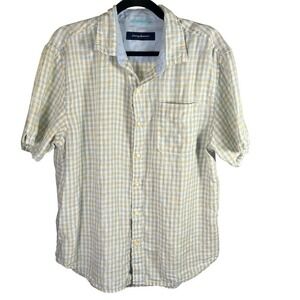 Tommy Bahama Linen Checkered Short Sleeve‎ Button Up Shirt Mens Large